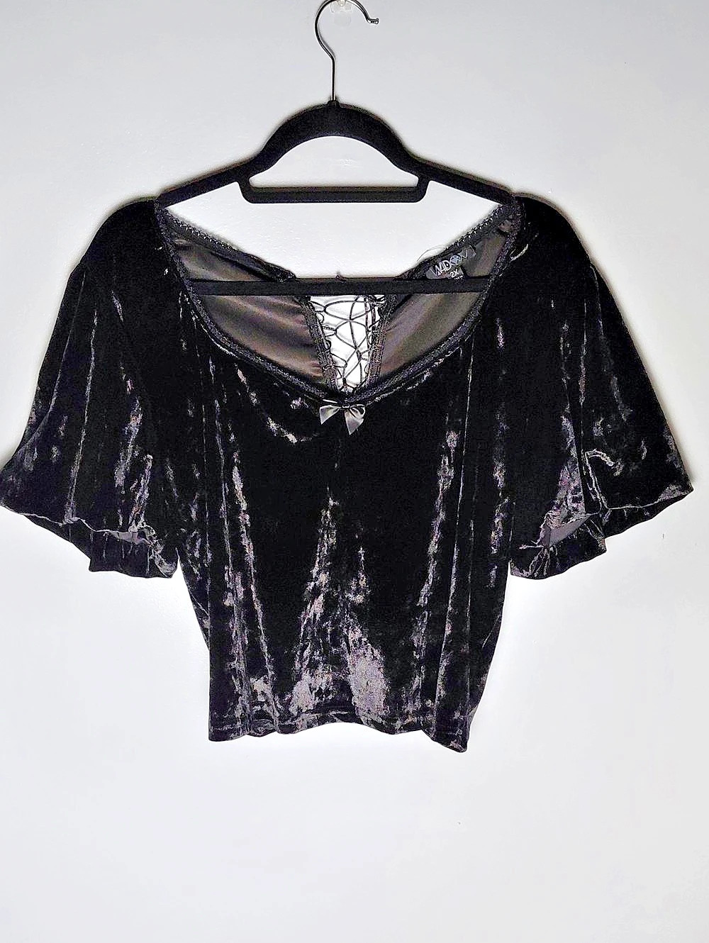 Dolls Kill Widow Black Velvet Lace Up Short Puff Sleeve Whimsigoth Witchy 2X
